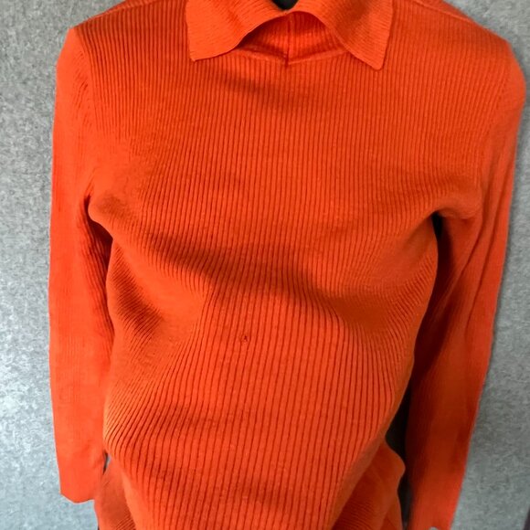 VTG 100% Wool Ribbed Johnny Collar Mock Neck Orange Hiking Base Layer w flaws - Picture 5 of 13